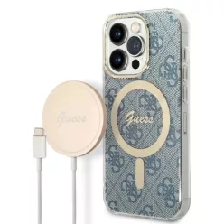   Guess GUBPP14XH4EACSB tok + töltő iPhone 14 Pro Max 6.7" kék/kék kemény tok 4G Print MagSafe