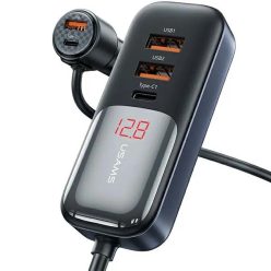   USAMS Autós töltő C40 3xUSB+2xUSB-C 165WPD+QC Gyors töltés fekete/fekete CC213CC01 (US-CC213)