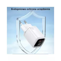   USAMS T46 hálózati töltő adapter 1xUSB-C + 1xUSB 33W PD3.0 + QC3.0 Gyorstöltés fehér (US-CC152)