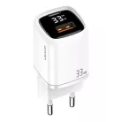 USAMS T46 hálózati töltő adapter 1xUSB-C + 1xUSB 33W PD3.0 + QC3.0 Gyorstöltés fehér (US-CC152)