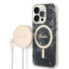 Guess GUBPP14LHMEACSK telefontok és töltő iPhone 14 Pro 6.1" fekete/fekete kemény tok Márvány MagSafe