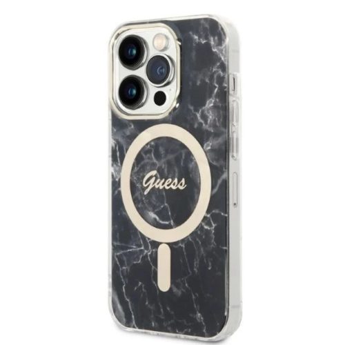 Guess GUBPP14LHMEACSK telefontok és töltő iPhone 14 Pro 6.1" fekete/fekete kemény tok Márvány MagSafe