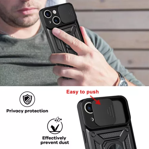 iPhone 14 Pro Max Armor tok csúsztatható kamera lencse védővel fekete