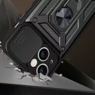 iPhone 14 Pro Max Armor tok csúsztatható kamera lencse védővel fekete