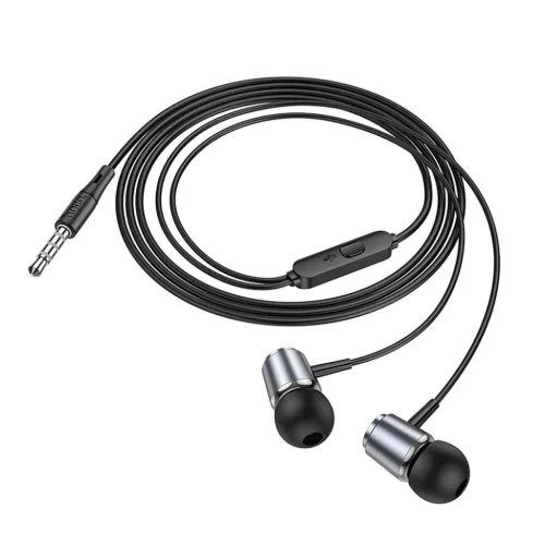 HOCO vezetékes fülhallgató Jack 3,5 mm mikrofonnal M108 fém szürke