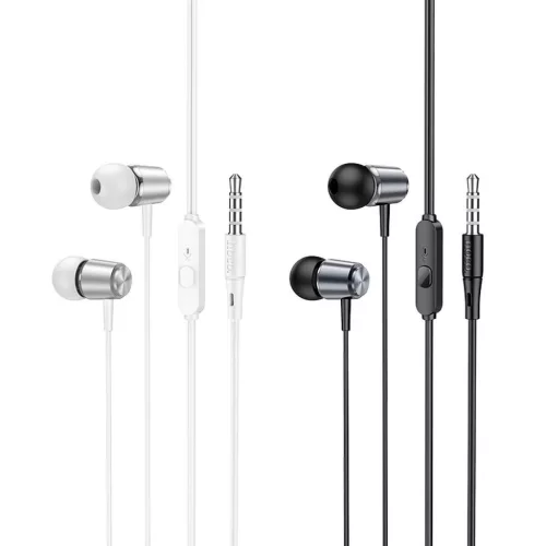 HOCO vezetékes fülhallgató Jack 3,5 mm mikrofonnal M108 fém szürke