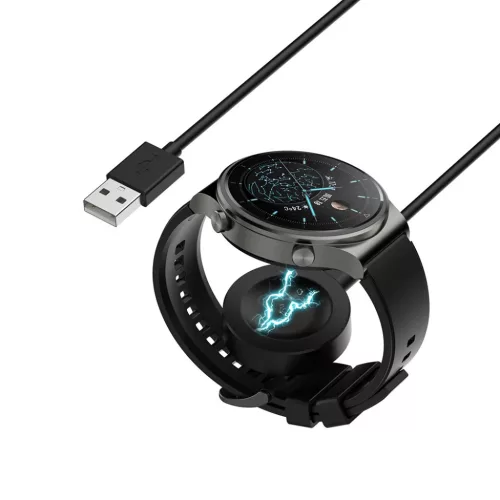 Techsuit - USB-s Vezeték nélküli töltőkábel Huawei Watch 4/4 Pro/Honor 4 Pro órákhoz, asztali tartóval, 10W - Fekete.