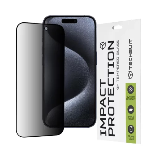 Techsuit - 111D Teljes Ragasztású Adatvédelmi Fólia - iPhone 15 Pro - Fekete üvegfólia
