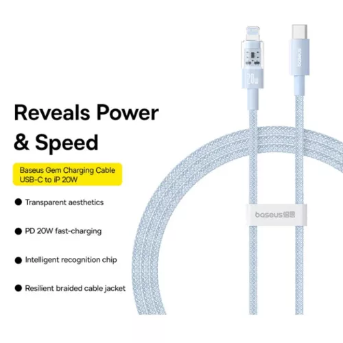 USB-C to Lightning, Gyors töltés 20W, 2m - Galaxy Blue Baseus - Data Cable Gem (P10373001311-01)