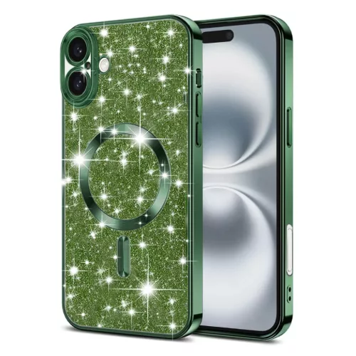 Techsuit - Luxus Csillámos MagSafe - iPhone 16 - Mélyzöld tok