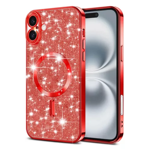 Techsuit - Luxus Csillámos MagSafe - iPhone 16 Plus - Piros tok