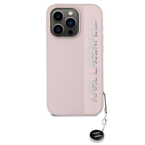 iPhone 15 Pro Max Pink Karl Lagerfeld PU Saffiano Rhinestone Charm tok