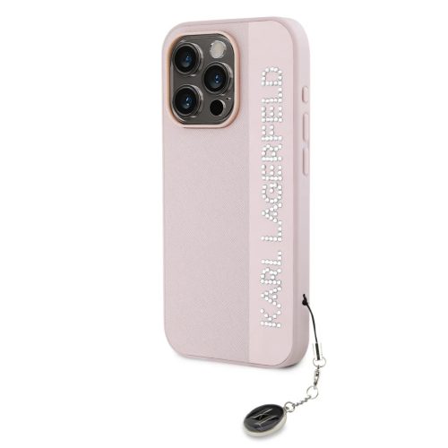iPhone 15 Pro Max Pink Karl Lagerfeld PU Saffiano Rhinestone Charm tok