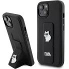 iPhone 15 Plus / 14 Plus Fekete Karl Lagerfeld Gripstand Saffiano Choupette Pins tok