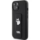 iPhone 15 Plus / 14 Plus Fekete Karl Lagerfeld Gripstand Saffiano Choupette Pins tok
