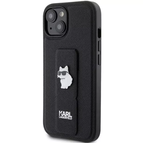 iPhone 15 Plus / 14 Plus Fekete Karl Lagerfeld Gripstand Saffiano Choupette Pins tok