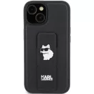 iPhone 15 Plus / 14 Plus Fekete Karl Lagerfeld Gripstand Saffiano Choupette Pins tok