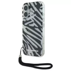   iPhone 16 Fekete Karl Lagerfeld IML Zebra Mintás és Zsinóros tok