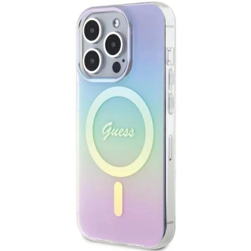 Guess GUHMP15XHITSU iPhone 15 Pro Max 6.7" lila/lila kemény fliptok IML Iridescent MagSafe tok