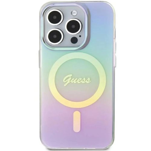 Guess GUHMP15XHITSU iPhone 15 Pro Max 6.7" lila/lila kemény fliptok IML Iridescent MagSafe tok