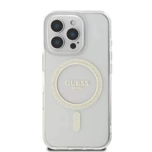 iPhone 16 Pro 6.3" átlátszó Guess GUHMP16LHFGERET keménytok IML Glitter Circle MagSafe tok
