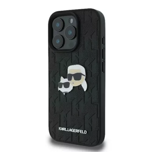 iPhone 16 Pro Fekete Karl Lagerfeld Monogram Karl & Choupette Head Pin tok