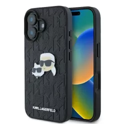   iPhone 16 Fekete Karl Lagerfeld Monogram Karl & Choupette Head Pin tok