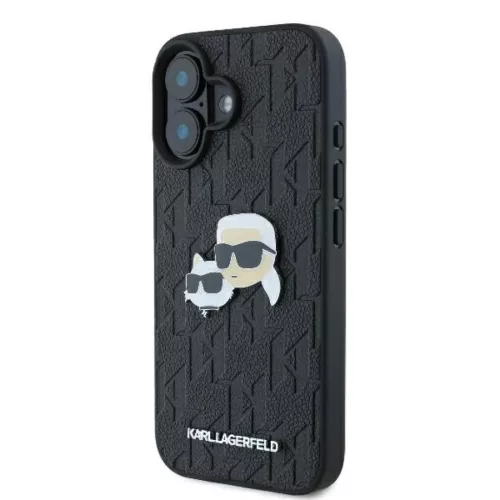 iPhone 16 Fekete Karl Lagerfeld Monogram Karl & Choupette Head Pin tok