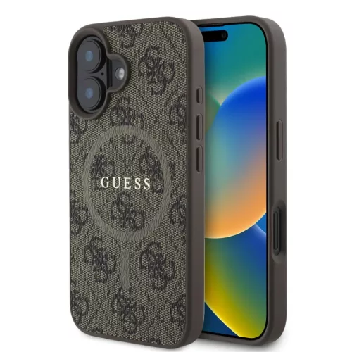 iPhone 16 Barnás Guess PU Bőr 4G Színes Gyűrű MagSafe tok