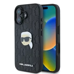 iPhone 16 Karl Lagerfeld Monogram Karl Head Pin tok - Fekete