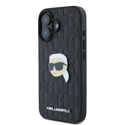 iPhone 16 Karl Lagerfeld Monogram Karl Head Pin tok - Fekete