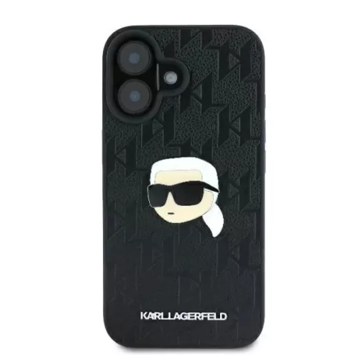 iPhone 16 Karl Lagerfeld Monogram Karl Head Pin tok - Fekete