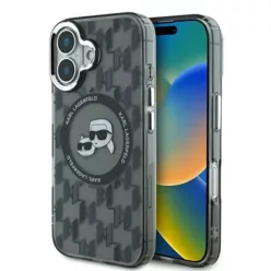   iPhone 16 Fekete Karl Lagerfeld IML Monogram K&CH Heads MagSafe tok