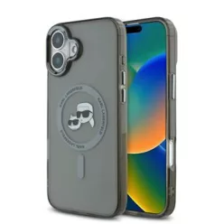   iPhone 16 Fekete Karl Lagerfeld IML K&CH Heads Metal Frame MagSafe tok