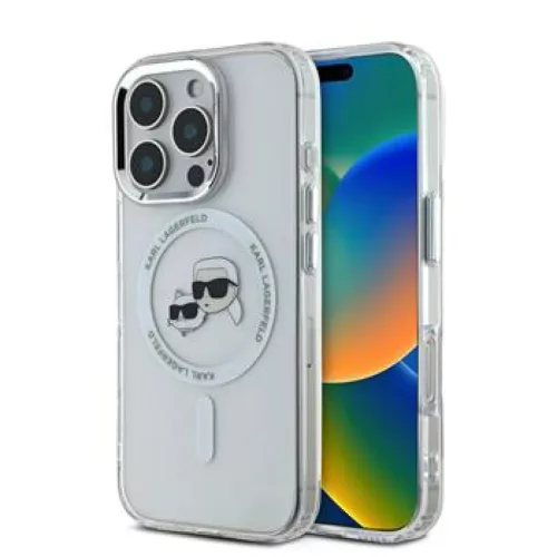 iPhone 16 Pro átlátszó Karl Lagerfeld IML K&CH Heads Metal Frame MagSafe tok