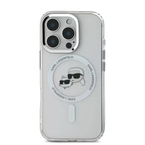 iPhone 16 Pro átlátszó Karl Lagerfeld IML K&CH Heads Metal Frame MagSafe tok
