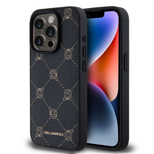 iPhone 15 Pro Max Fekete Karl Lagerfeld PU Karl Heads Pattern MagSafe tok