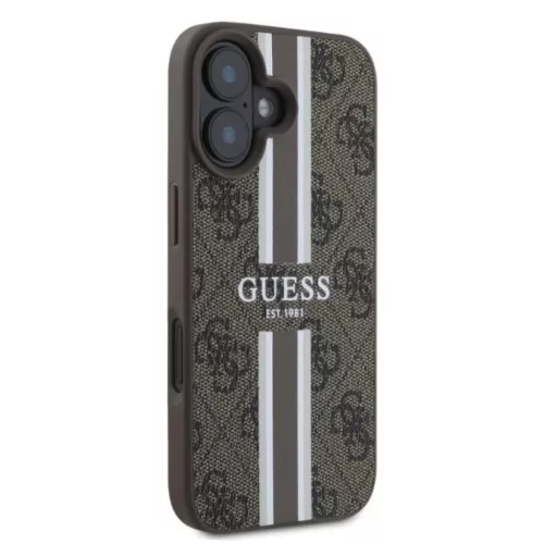 iPhone 16 Barna Eredeti Guess 4G Printed Stripes Ütésálló MagSafe tok GUHMP16SP4RPSW