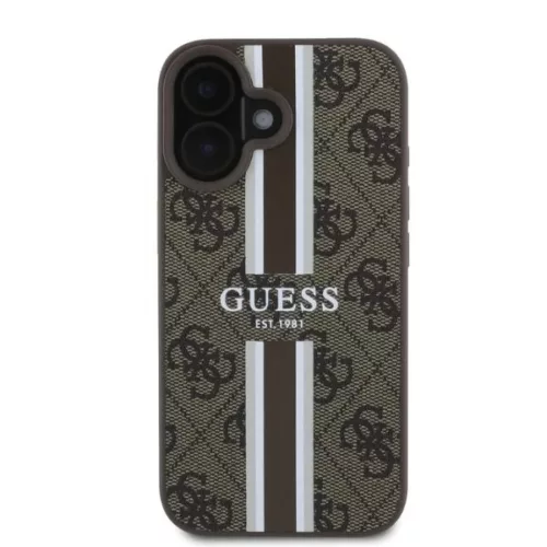 iPhone 16 Barna Eredeti Guess 4G Printed Stripes Ütésálló MagSafe tok GUHMP16SP4RPSW