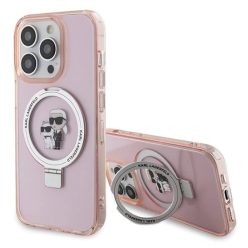   iPhone 15 Pro Max 6.7" pink/pink Karl Lagerfeld KLHMP15XHMRSKCP Ring Stand Karl&Choupette MagSafe tok
