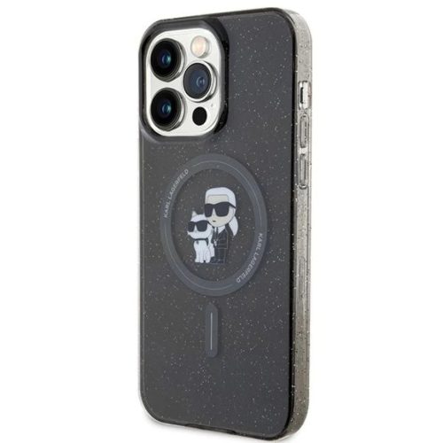iPhone 15 Pro Max fekete Karl Lagerfeld Karl&Choupette Glitter MagSafe tok