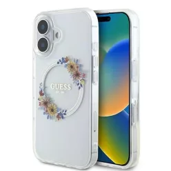   iPhone 16 Plus Átlátszó Guess IML Flowers Wreath MagSafe tok