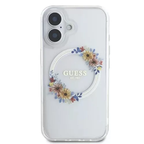 iPhone 16 Plus Átlátszó Guess IML Flowers Wreath MagSafe tok