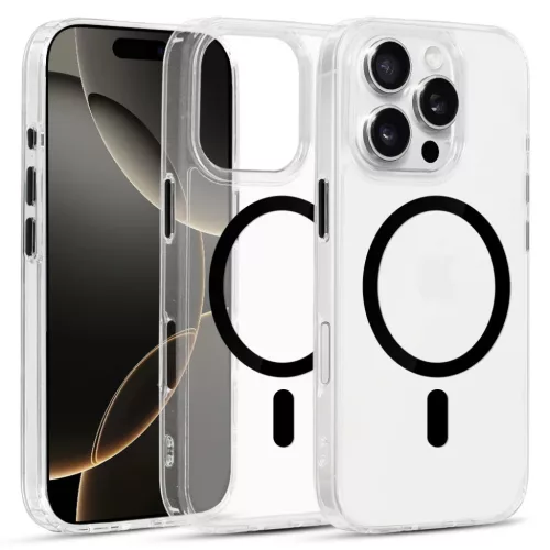 Fényes Magsafe Átlátszó Tok iPhone 16 Pro fekete tok