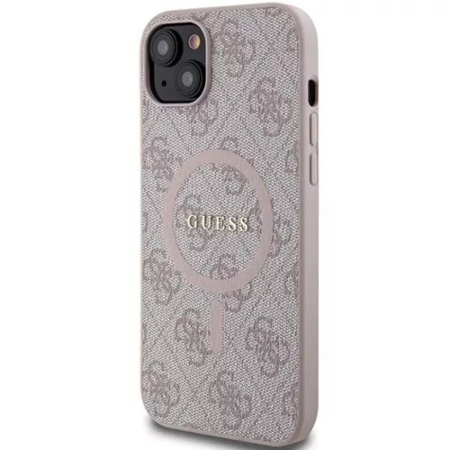 Guess 4G Kollekció Bőr Fém Logó MagSafe tok iPhone 14/15/13 - Rózsaszín tok
