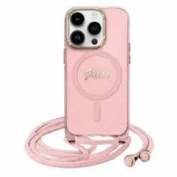   iPhone 16 6.1" pink/pink Guess GUHMP16SHCTSGNSP Crossbody Cord Script MagSafe merev tok