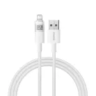Baseus - Adatkábellel Display 2 - USB-ről Lightning, Gyors töltés, Digitális kijelző, 2.4A, 2m - Hold Fehér