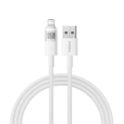   Baseus - Adatkábellel Display 2 - USB-ről Lightning, Gyors töltés, Digitális kijelző, 2.4A, 2m - Hold Fehér