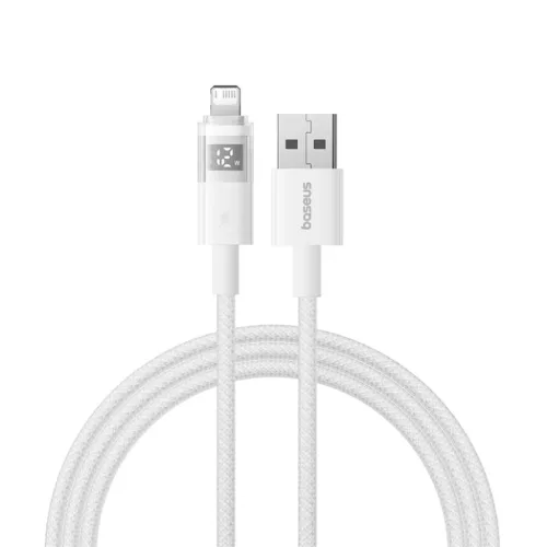 Baseus - Adatkábellel Display 2 - USB-ről Lightning, Gyors töltés, Digitális kijelző, 2.4A, 2m - Hold Fehér