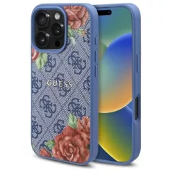 iPhone 16 Pro kék Guess 4G Flowers Print MagSafe tok